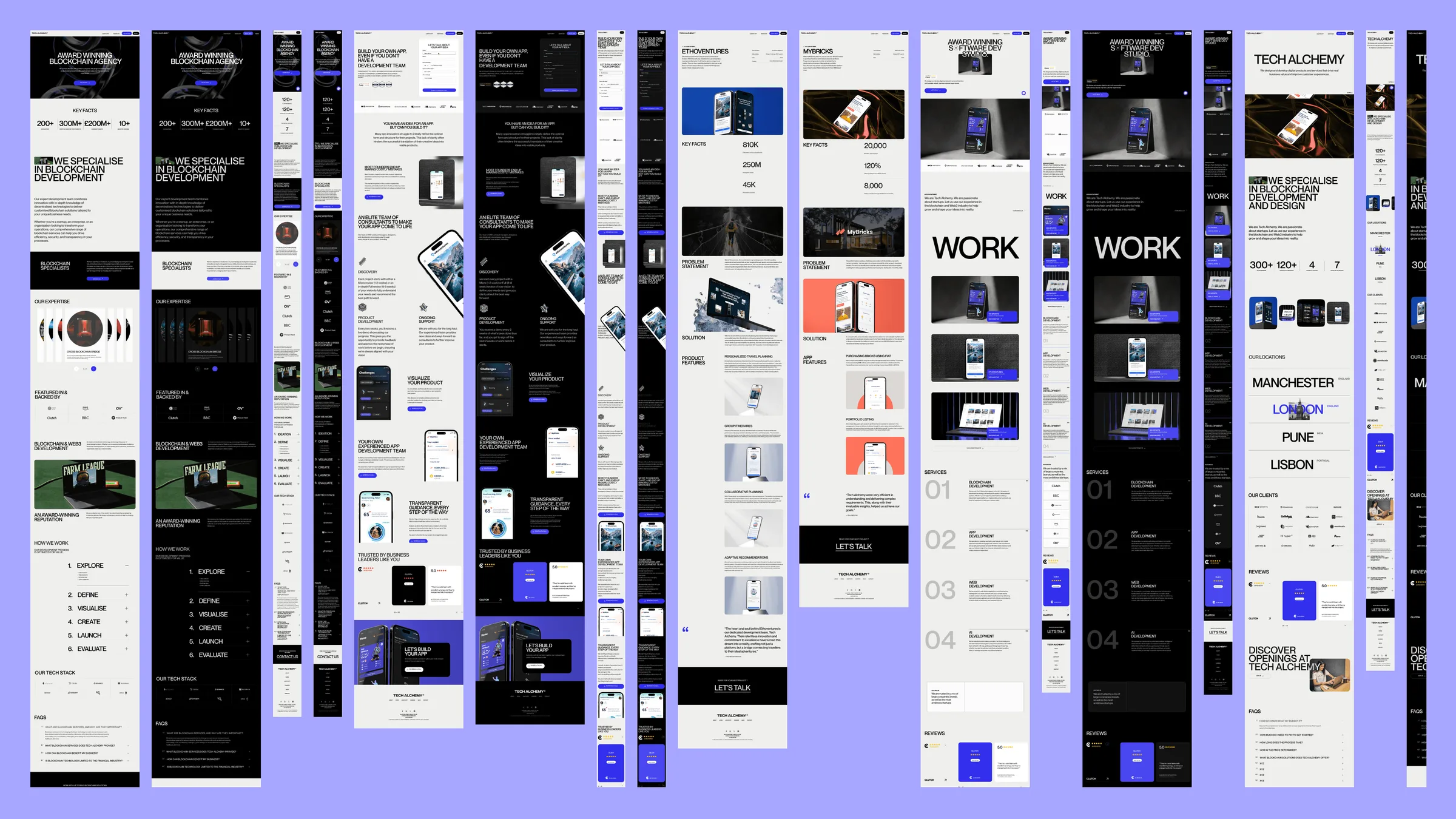 Overview of every desktop and mobile page designed for the new Tech Alchemy website